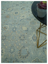 Distressed Hand Knotted Blue And Beige Traditional Design 9x13 Wool Area Rug