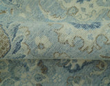 Distressed Hand Knotted Blue And Beige Traditional Design 9x13 Wool Area Rug