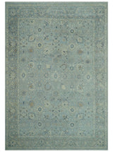 Distressed Hand Knotted Blue And Beige Traditional Design 9x13 Wool Area Rug