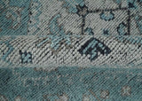 Distressed Hand Knotted Multi Size Blue, Silver and Charcoal Traditional Low Pile Wool Area Rug