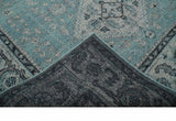 Distressed Hand Knotted Multi Size Blue, Silver and Charcoal Traditional Low Pile Wool Area Rug