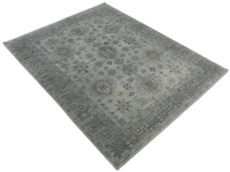 Distressed Hand Knotted Traditional Silver and Rust Custom Made Wool Area Rug