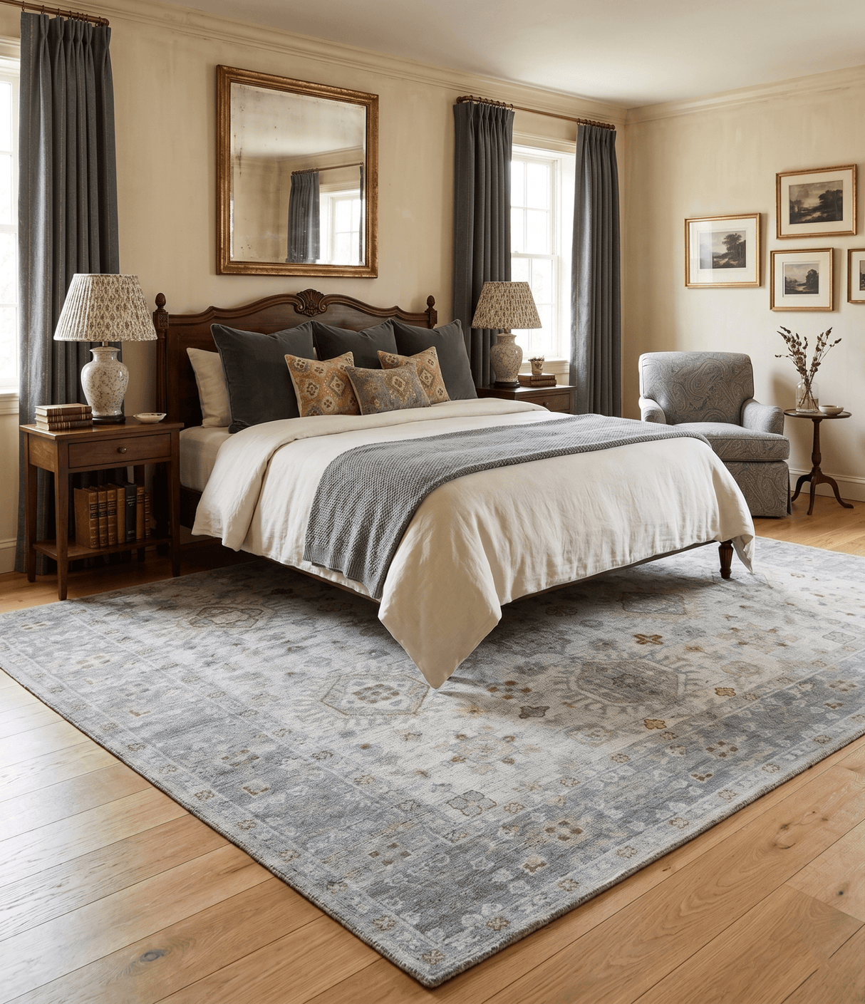 Distressed Hand Knotted Traditional Silver and Rust Custom Made Wool Area Rug