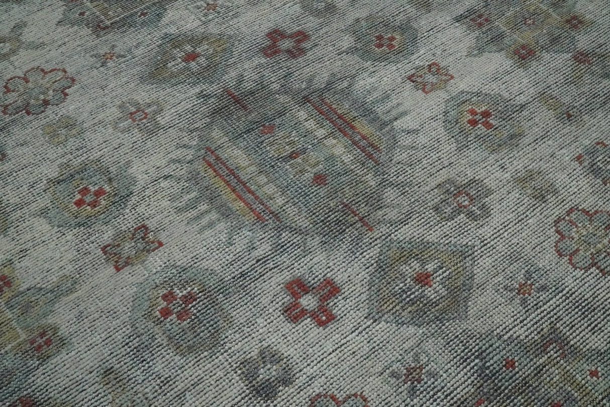 Distressed Hand Knotted Traditional Silver and Rust Custom Made Wool Area Rug