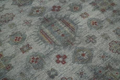 Distressed Hand Knotted Traditional Silver and Rust Custom Made Wool Area Rug