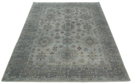 Distressed Hand Knotted Traditional Silver and Rust Custom Made Wool Area Rug