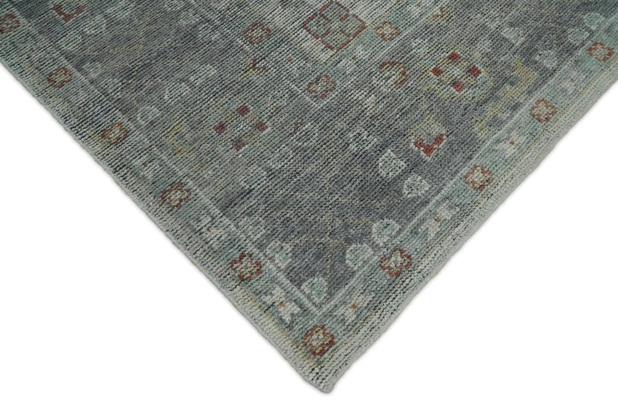 Distressed Hand Knotted Traditional Silver and Rust Custom Made Wool Area Rug