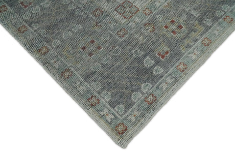 Distressed Hand Knotted Traditional Silver and Rust Custom Made Wool Area Rug