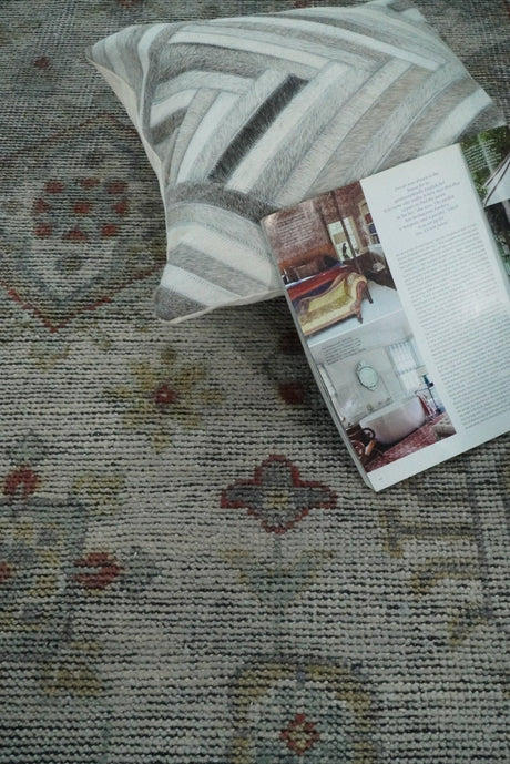 Distressed Hand Knotted Traditional Silver and Rust Custom Made Wool Area Rug