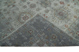 Distressed Hand Knotted Traditional Silver and Rust Custom Made Wool Area Rug