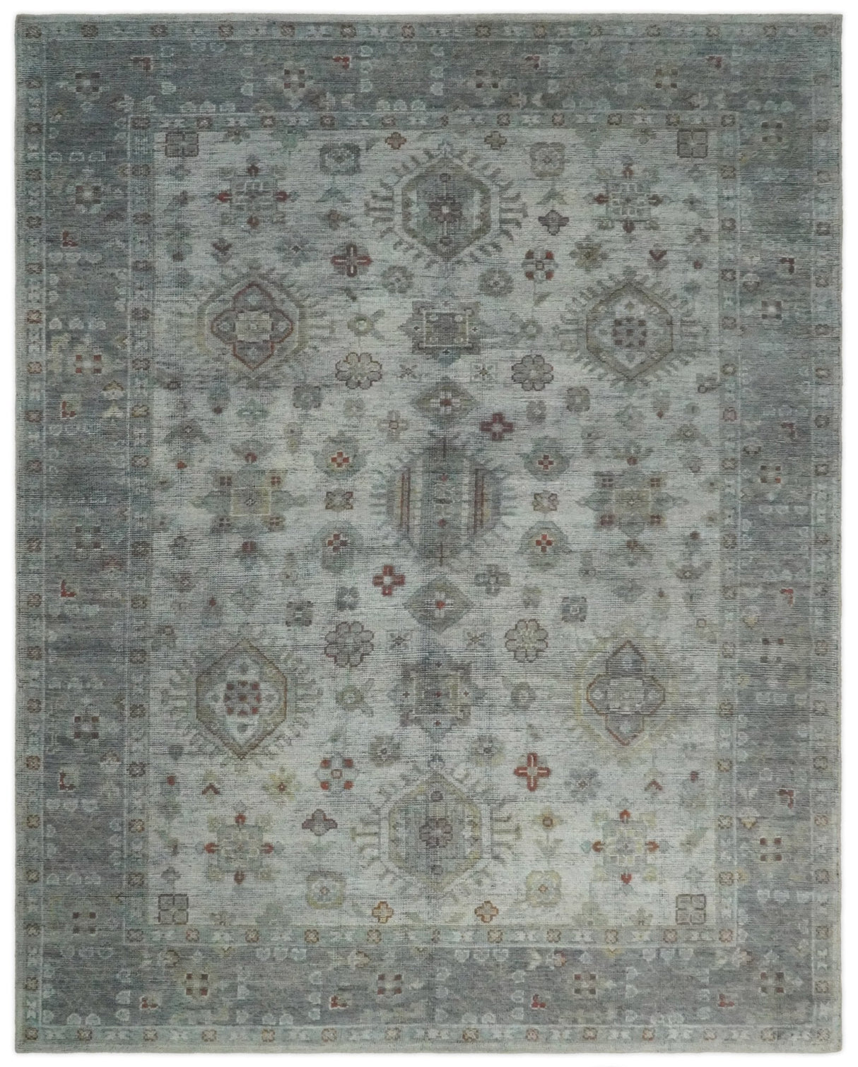 Distressed Hand Knotted Traditional Silver and Rust Custom Made Wool Area Rug
