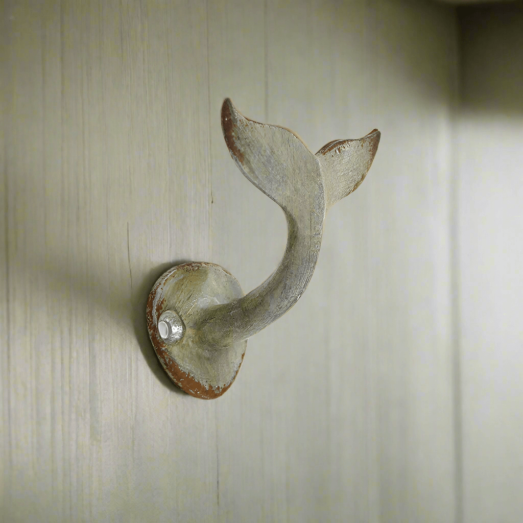 Distressed Metal Whale Tail Wall Hook for Coastal Style (Set of 2)-Wall Hook-Parc Decor