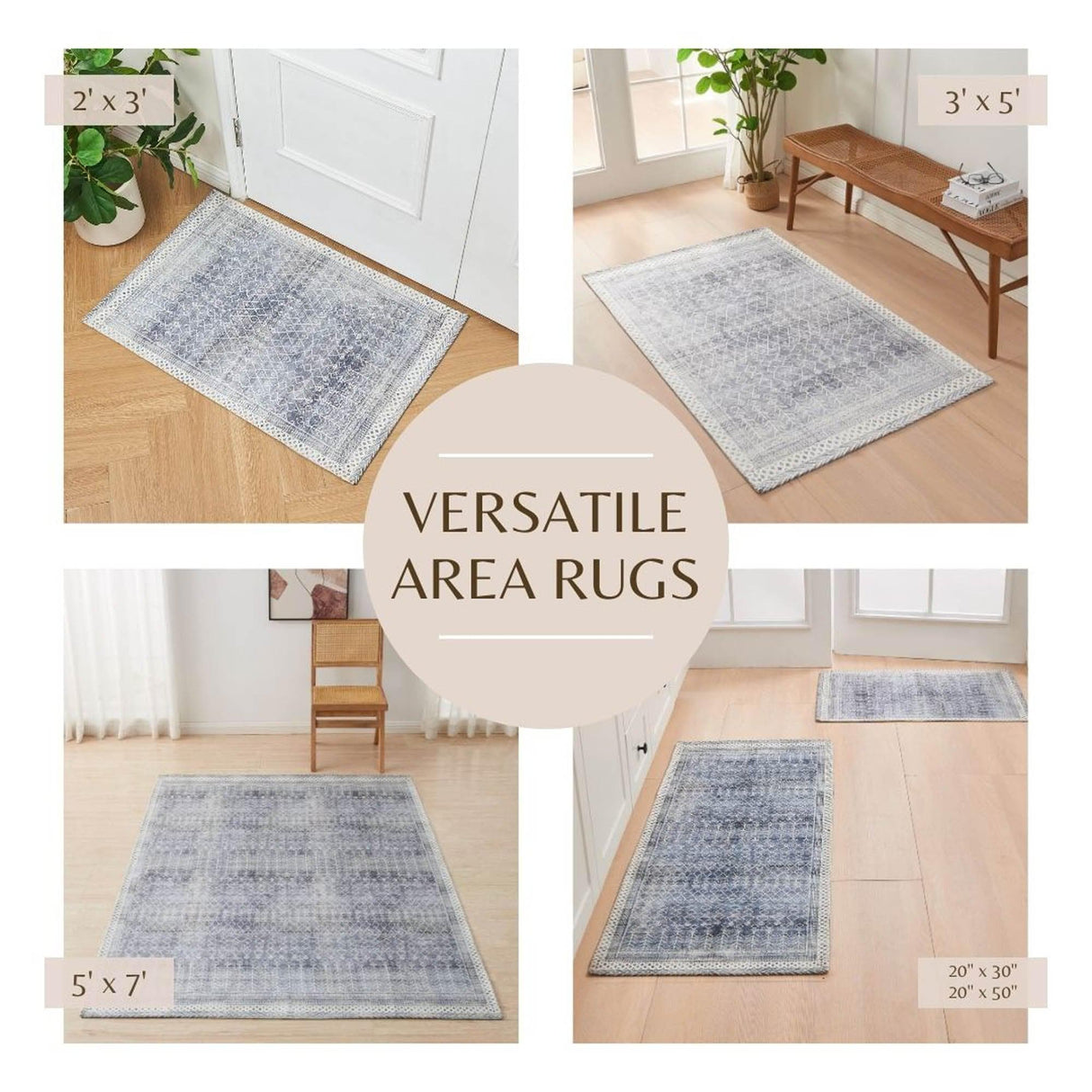 Distressed Moroccan Machine Washable Accent Rug 2' x 3' - Neve Collection-Rugs-Parc Decor