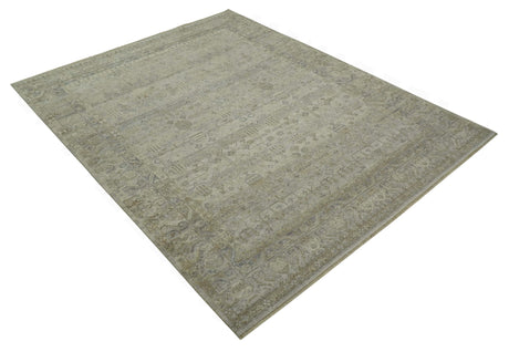Distressed Silver And Beige Hand Knotted khotan design Custom Made wool area rug