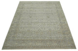Distressed Silver And Beige Hand Knotted khotan design Custom Made wool area rug