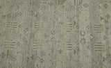Distressed Silver And Beige Hand Knotted khotan design Custom Made wool area rug