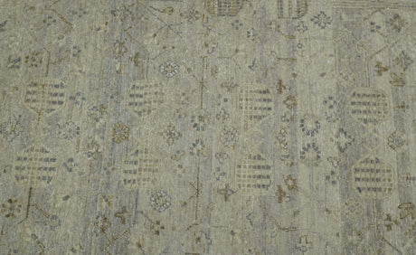 Distressed Silver And Beige Hand Knotted khotan design Custom Made wool area rug