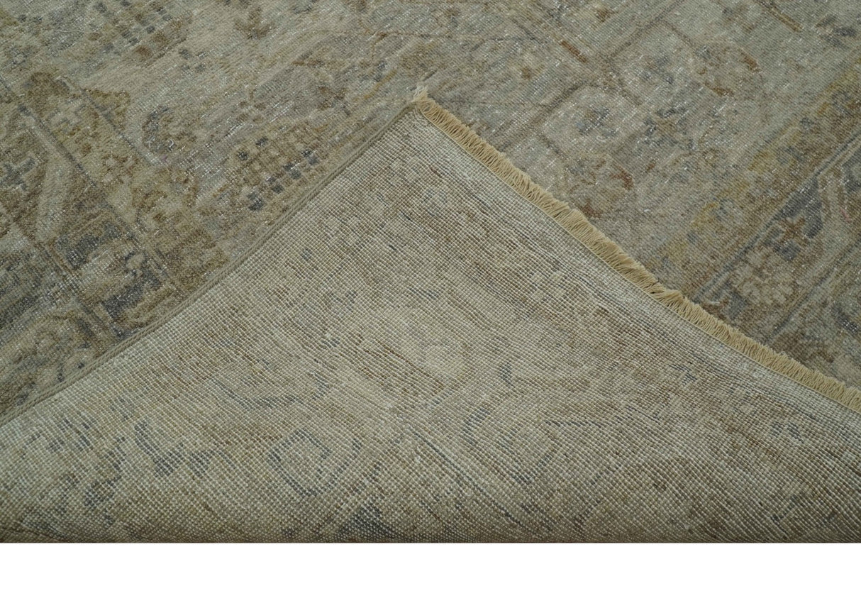 Distressed Silver And Beige Hand Knotted khotan design Custom Made wool area rug
