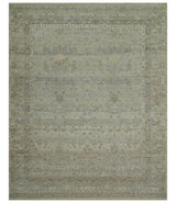 Distressed Silver And Beige Hand Knotted khotan design Custom Made wool area rug