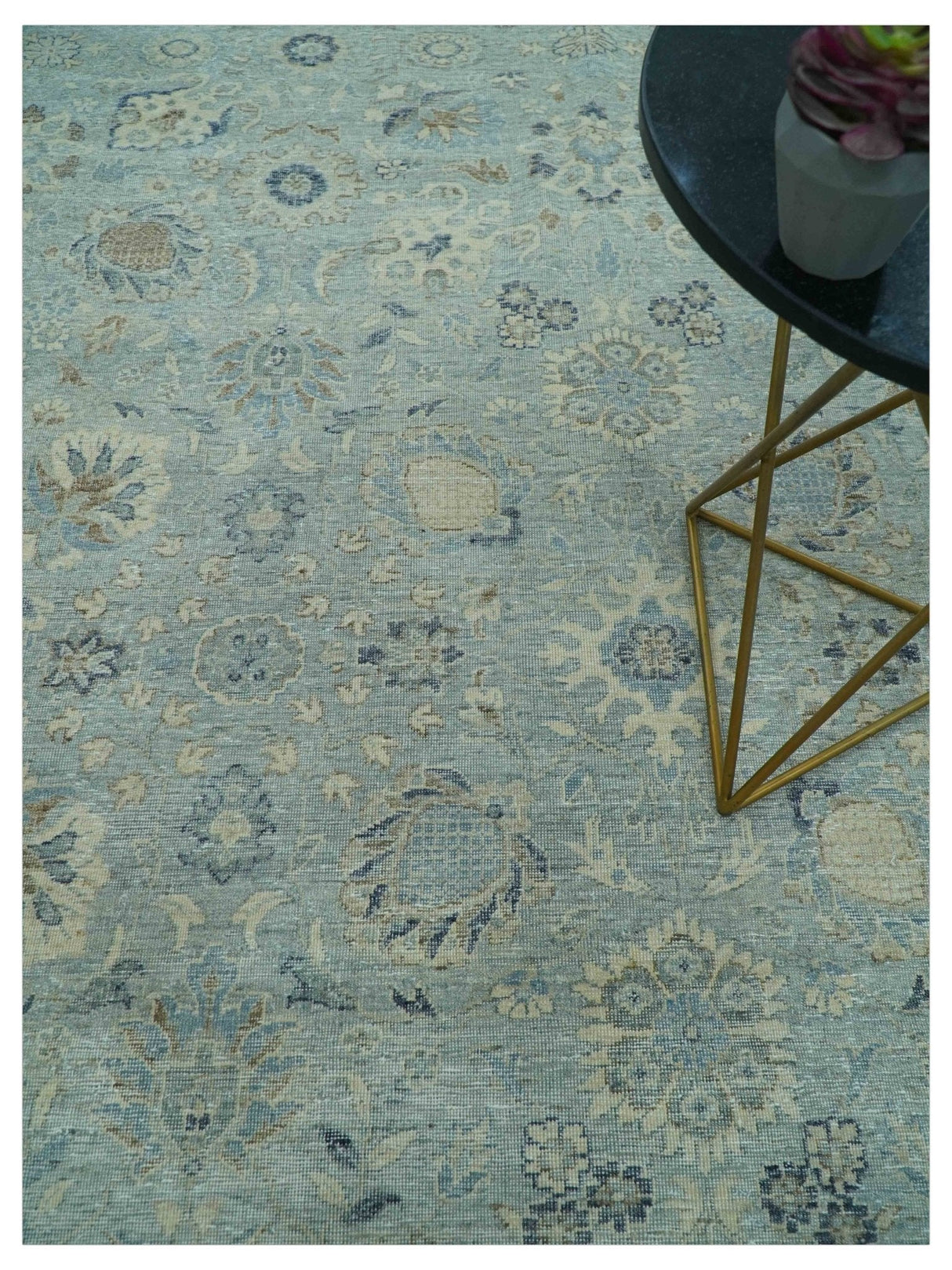 Distressed traditional And Beige Hand Knotted 10x14 Wool Area Rug
