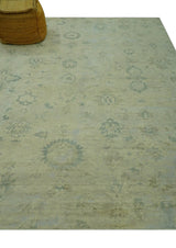 Distressed Traditional Design Blue And Beige Hand Knotted 8x10 Wool Area Rug