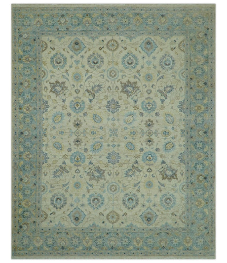 Distressed traditional Design Blue And Beige Hand Knotted 8x10 Wool Area Rug