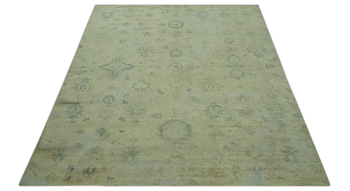 Distressed Traditional Design Blue And Beige Hand Knotted 8x10 Wool Area Rug