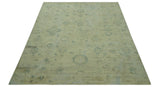 Distressed Traditional Design Blue And Beige Hand Knotted 8x10 Wool Area Rug