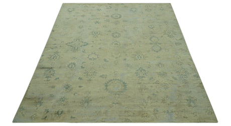 Distressed Traditional Design Blue And Beige Hand Knotted 8x10 Wool Area Rug