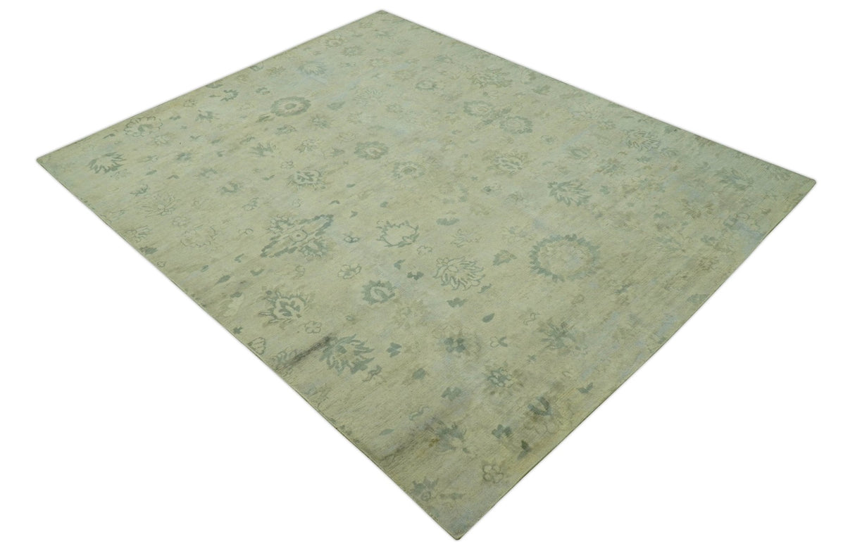 Distressed Traditional Design Blue And Beige Hand Knotted 8x10 Wool Area Rug