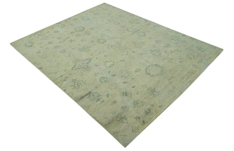 Distressed Traditional Design Blue And Beige Hand Knotted 8x10 Wool Area Rug