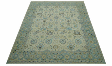 Distressed traditional Design Blue And Beige Hand Knotted 8x10 Wool Area Rug
