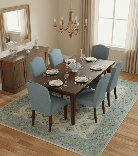 Distressed traditional Design Blue And Beige Hand Knotted 8x10 Wool Area Rug