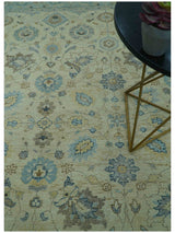 Distressed traditional Design Blue And Beige Hand Knotted 8x10 Wool Area Rug