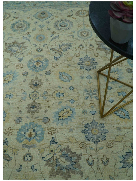 Distressed traditional Design Blue And Beige Hand Knotted 8x10 Wool Area Rug