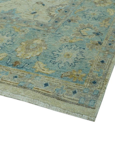 Distressed traditional Design Blue And Beige Hand Knotted 8x10 Wool Area Rug
