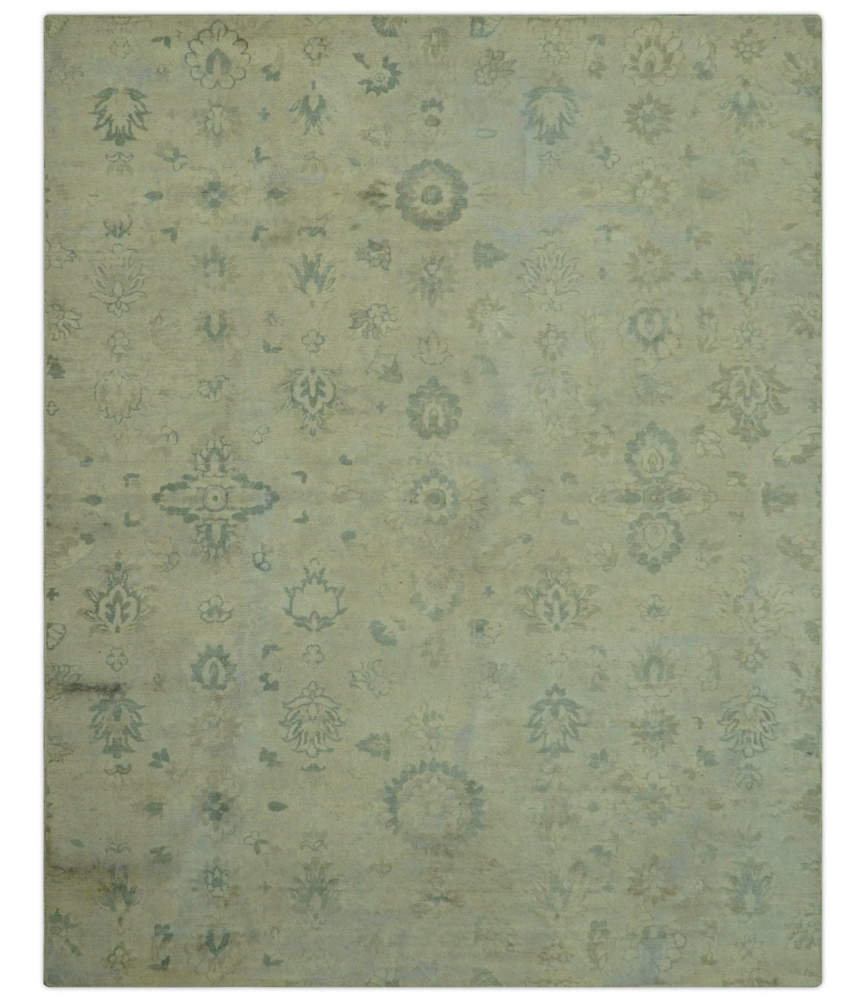 Distressed Traditional Design Blue And Beige Hand Knotted 8x10 Wool Area Rug
