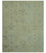 Distressed Traditional Design Blue And Beige Hand Knotted 8x10 Wool Area Rug