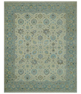 Distressed traditional Design Blue And Beige Hand Knotted 8x10 Wool Area Rug