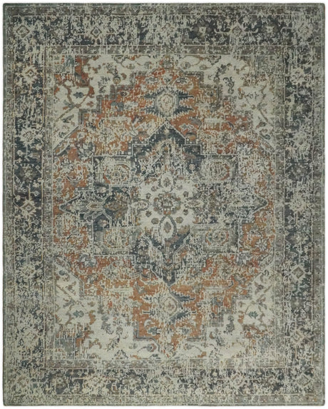 Distressed Traditional Turkish Brown And Charcoal Hand Knotted Wool Area Rug