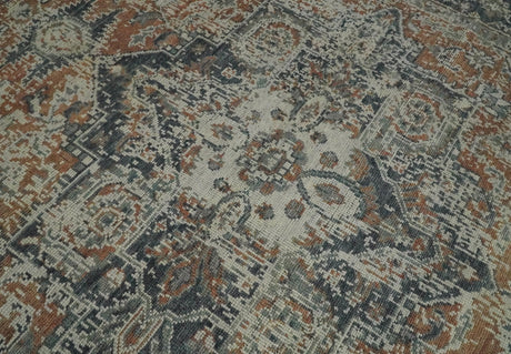 Distressed Traditional Turkish Brown And Charcoal Hand Knotted Wool Area Rug