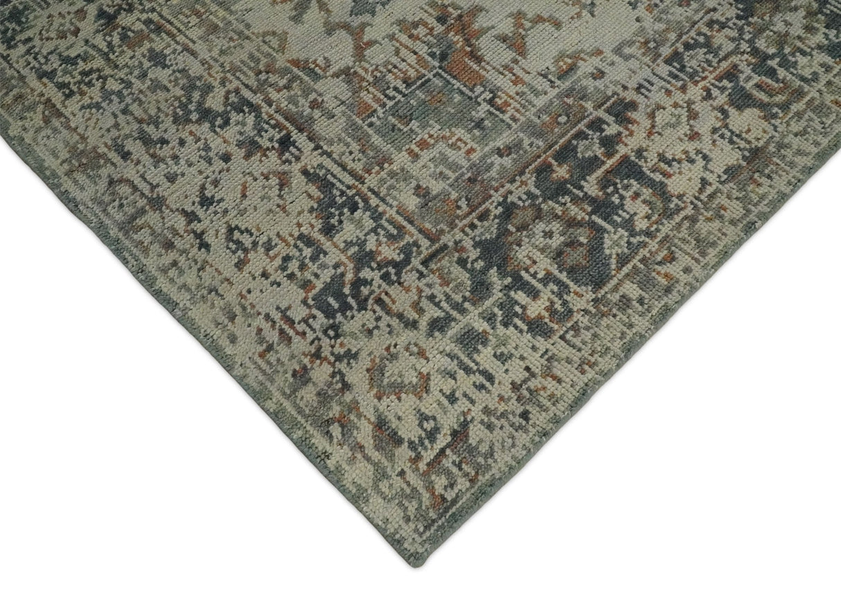Distressed Traditional Turkish Brown And Charcoal Hand Knotted Wool Area Rug