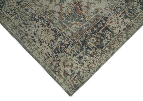 Distressed Traditional Turkish Brown And Charcoal Hand Knotted Wool Area Rug