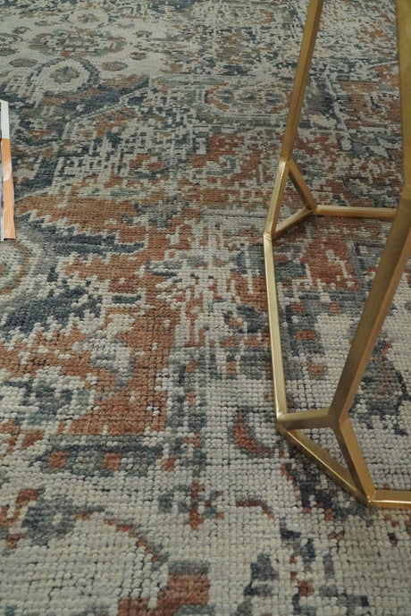 Distressed Traditional Turkish Brown And Charcoal Hand Knotted Wool Area Rug