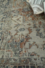 Distressed Traditional Turkish Brown And Charcoal Hand Knotted Wool Area Rug
