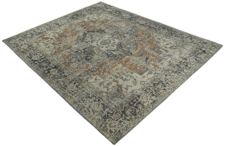 Distressed Traditional Turkish Brown And Charcoal Hand Knotted Wool Area Rug
