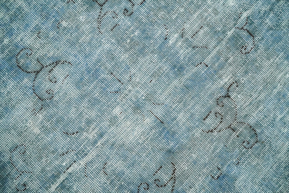 Distressed Vintage 8x11 Blue Modern Oxidized Textured Low Pile Wool Rug