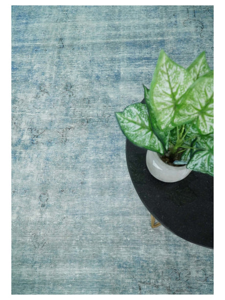 Distressed Vintage 8x11 Blue Modern Oxidized Textured Low Pile Wool Rug