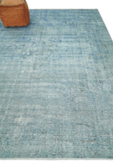 Distressed Vintage 8x11 Blue Modern Oxidized Textured Low Pile Wool Rug