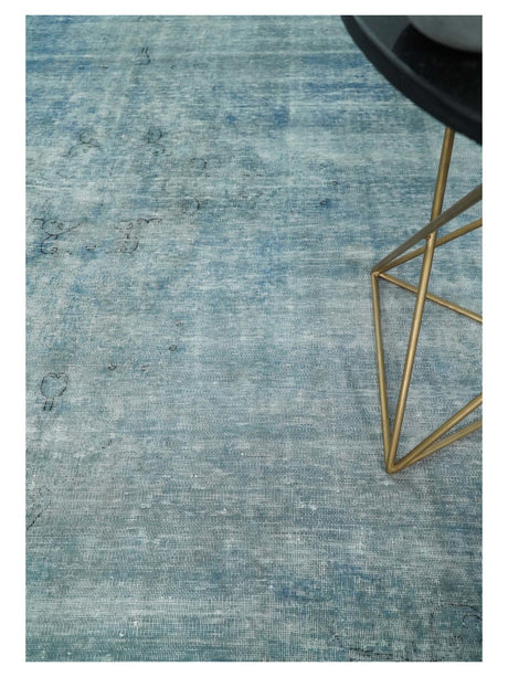 Distressed Vintage 8x11 Blue Modern Oxidized Textured Low Pile Wool Rug